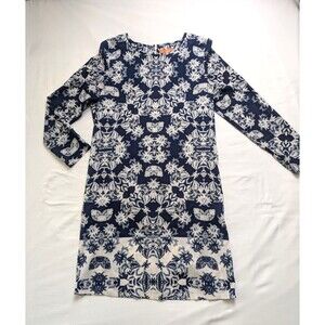 Joe Fresh Womens Size‎ 12 Pockets Geometric Shift Dress Navy Blue Cream
